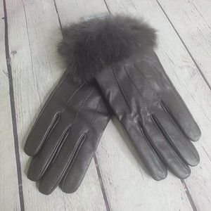 Italian Kidskin Leather Chocolate Rabbit Fur Gloves
